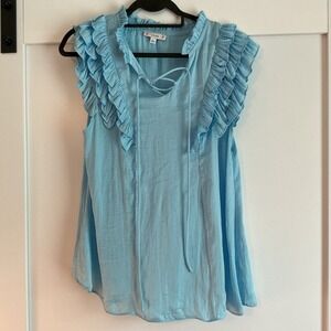 L. Love Flutter Sleeve Top Size Large Blue‎ Coquette Romantic Ruffle